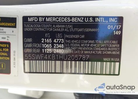 2017 Mercedes-Benz C 300 4Matic/Luxury 4Matic/Sport 4Matic from USA, damaged, VIN 55SWF4KB1HU205787